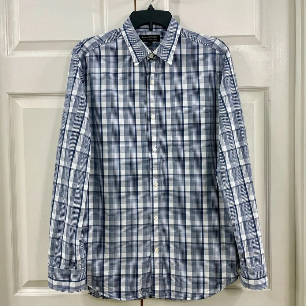 Banana Republic Men’s 100% Cotton Button Down Shirt White/Gray Size M